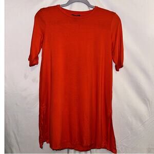 Eileen Fisher Red Lory Short Sleeve Tencel Stretch Jersey Shift Dress Size XS